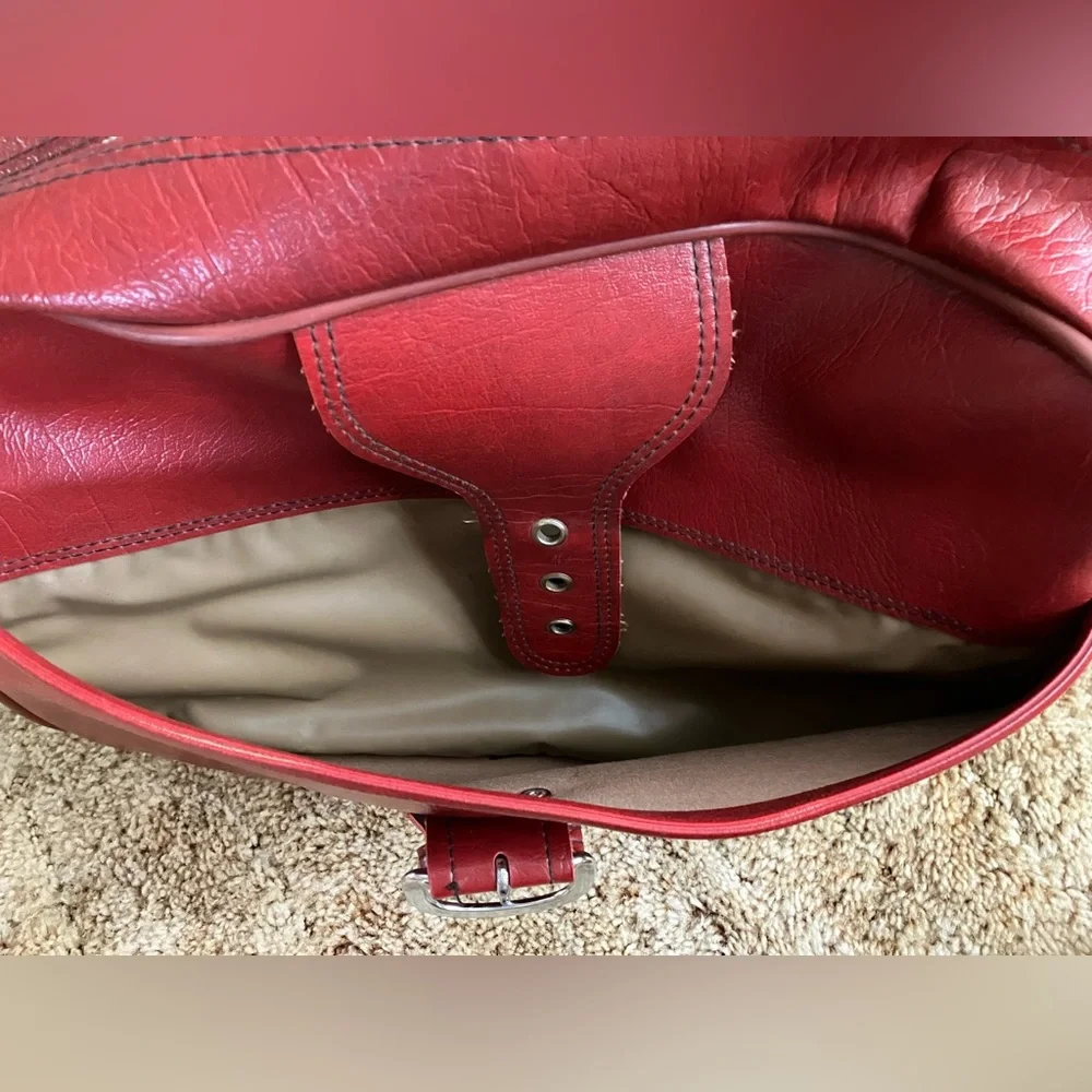 Sears Vintage Travel Bag, Burgundy Leather, YKK Zippers, 44” Adj. Strap